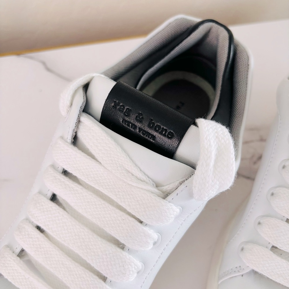 Rag & Bone Retro Pro Leather Chunky Sneakers Size 39 US 9 White Black Ortholite - Picture 5 of 12